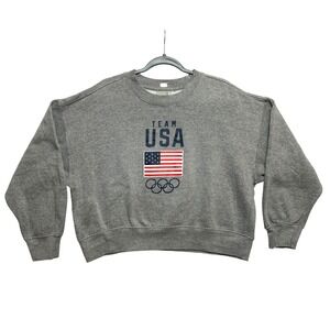Team USA Olympics Sweatshirt Womens Large Gray Fleece Cropped Pullover